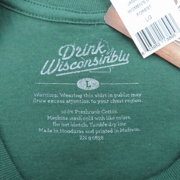 Drink Wisconsinbly Women Large Green Yellow Crew Neck Short Sleeve T Shirt NEW - Picture 5 of 7